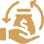 Handshake icon with dollar sign symbolizing financial agreement, deal, or transaction in gold color.